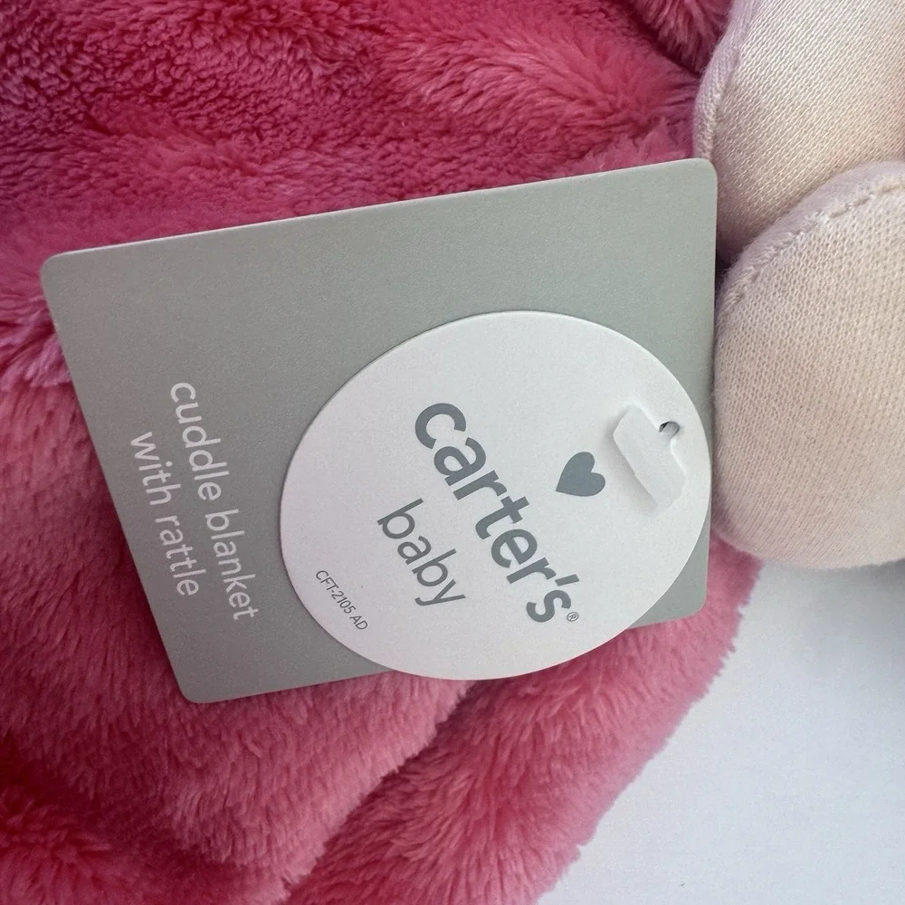 Pink Security Blanket by Carters Rattle Doll Silky Lovey Baby Brown Hair Gift